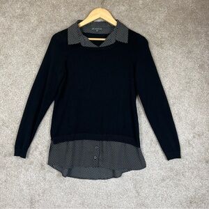 Adrianna Papell Sweater Womens Small Black Collared Pullover Preppy- 4381